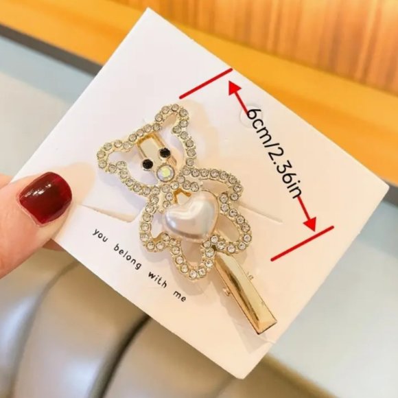 RHINESTONE BUTTERFLY & TEDDY HAIR CLIPS in Gold (set of 2) - Picture 3 of 3